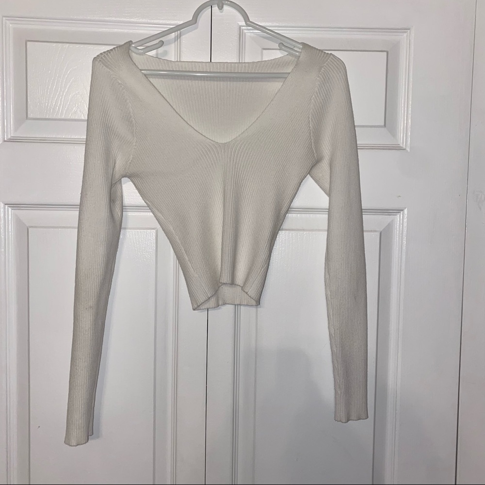 cropped white ribbed long sleeve (can be worn on both sides)